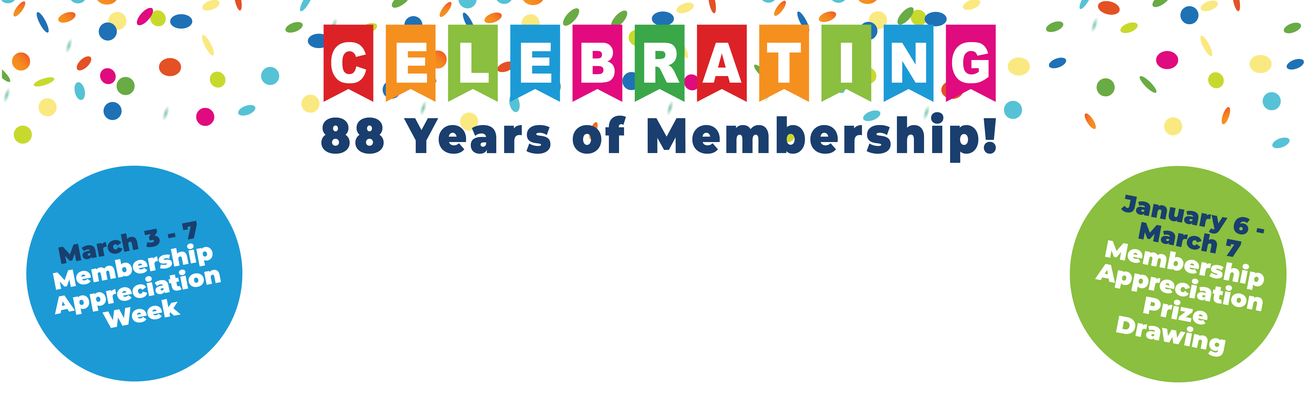 Celebrating 88 Years of Membership! March 3-7 Membership appreciation week January 6-March 7 Membership appreciation prize drawing